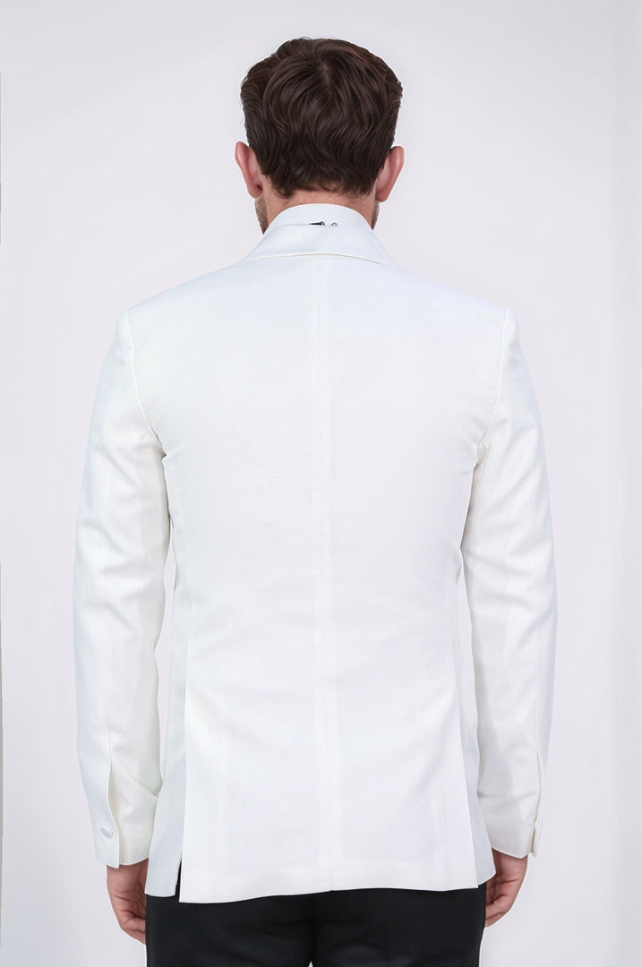 Slim fit saten şal yaka beyaz damatlık
