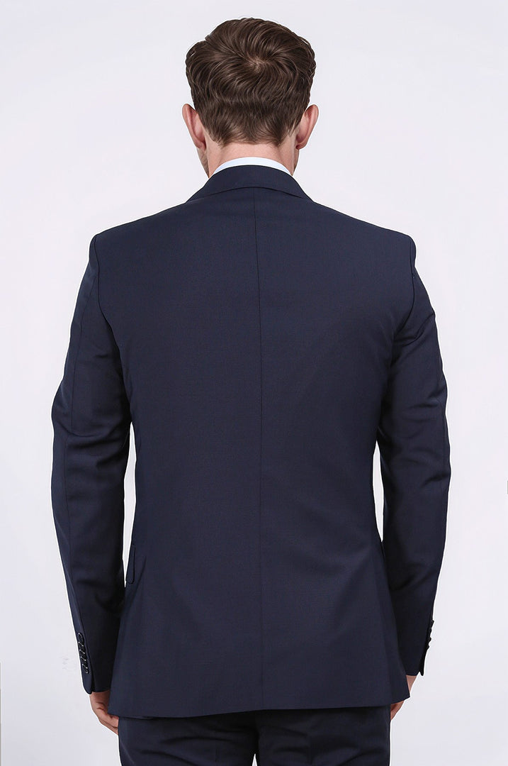 Slim fit mono yaka koyu lacivert takım elbise 