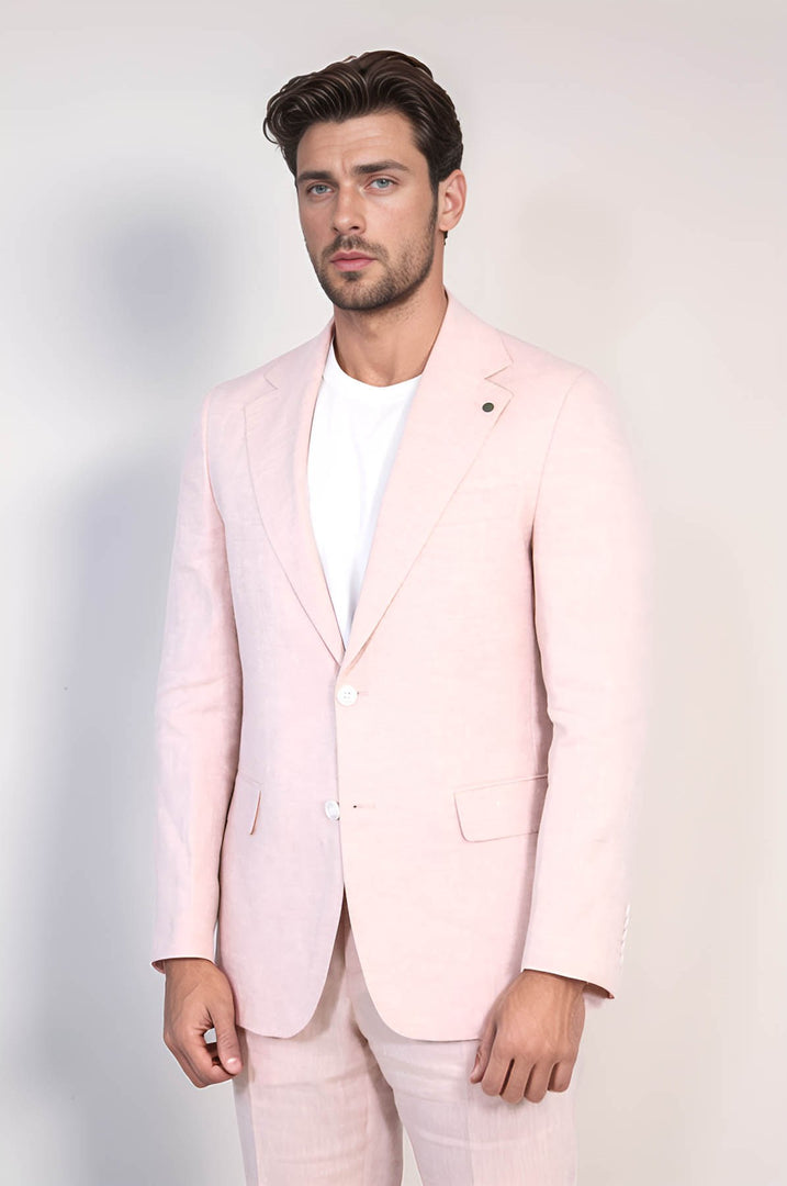 VELVARDE KETENMONO YAKA-ÇİFT YIRTMAÇ TAKIM A.PEMBE