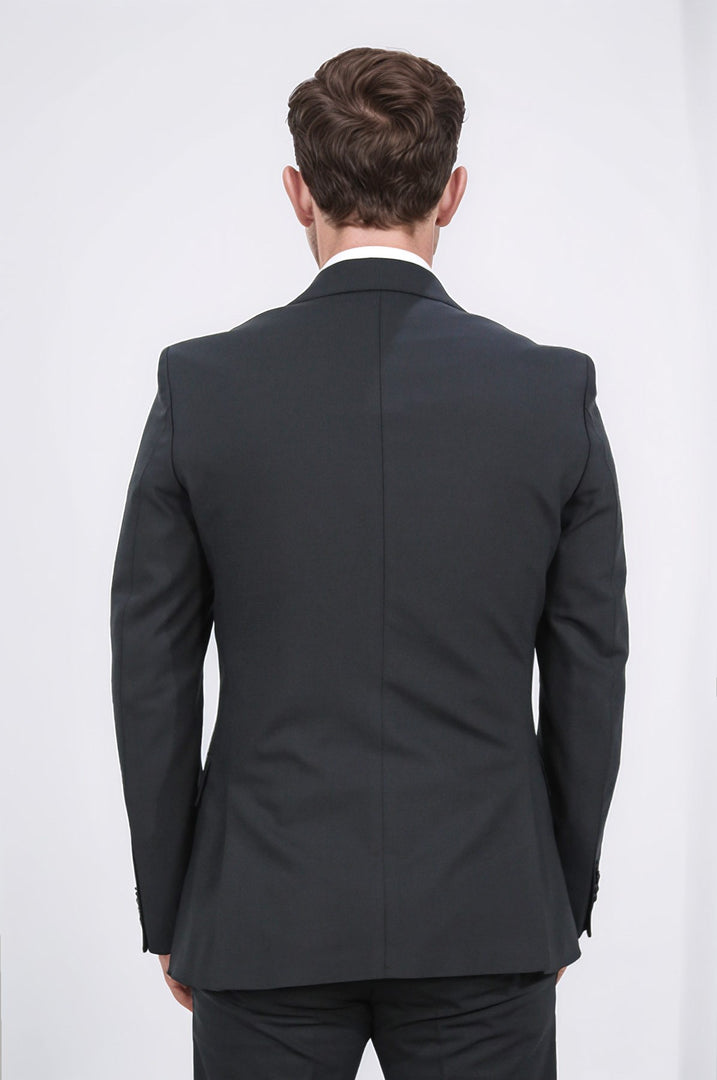 Slim fit mono yaka siyah takım elbise 