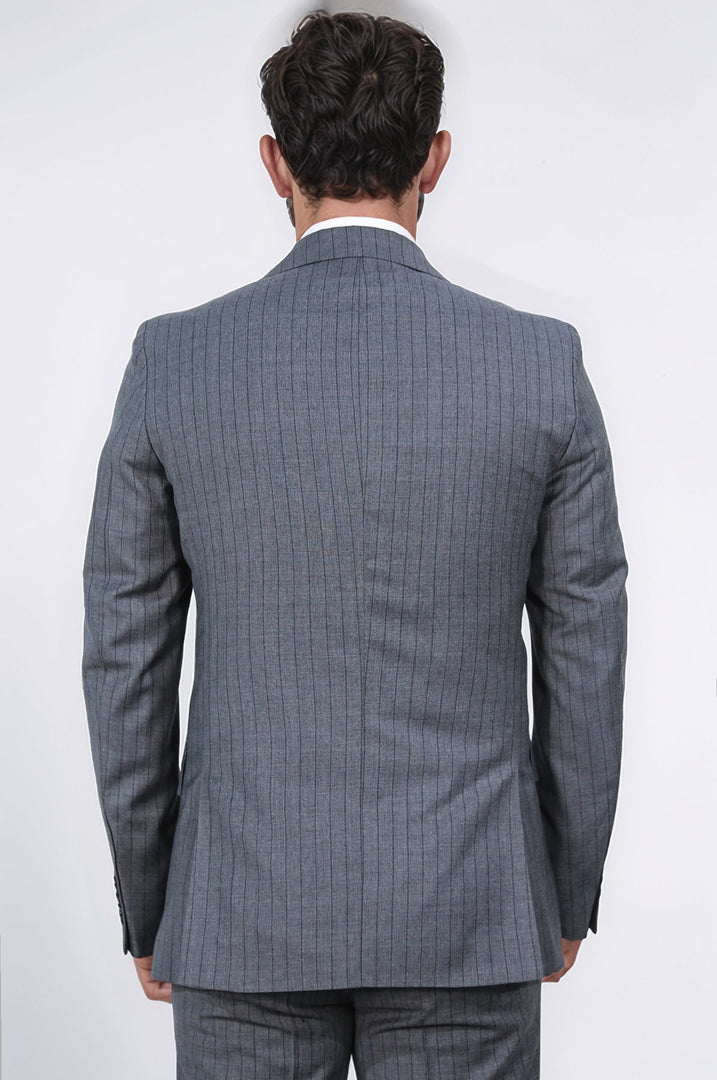 Slim fit mono yaka gri yünlü takım elbise 