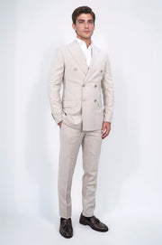 Slim fit sivri yaka kruvaze bej takım elbise 