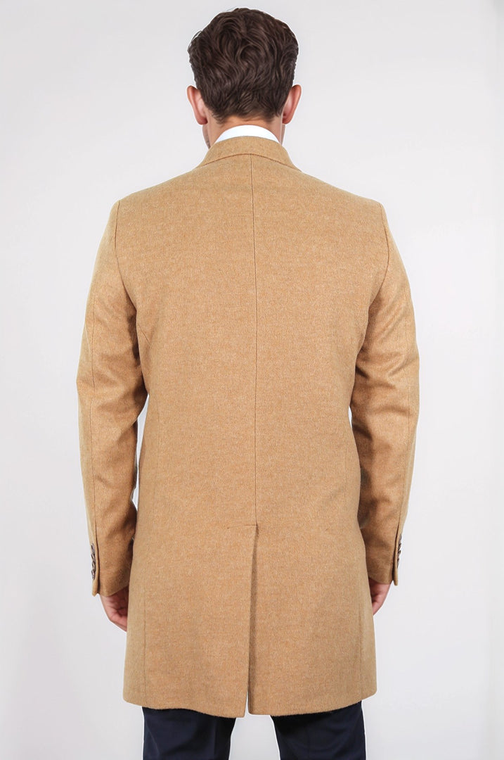 kruvaze sivri yaka yün ve kaşmir karışımlı camel kaban 