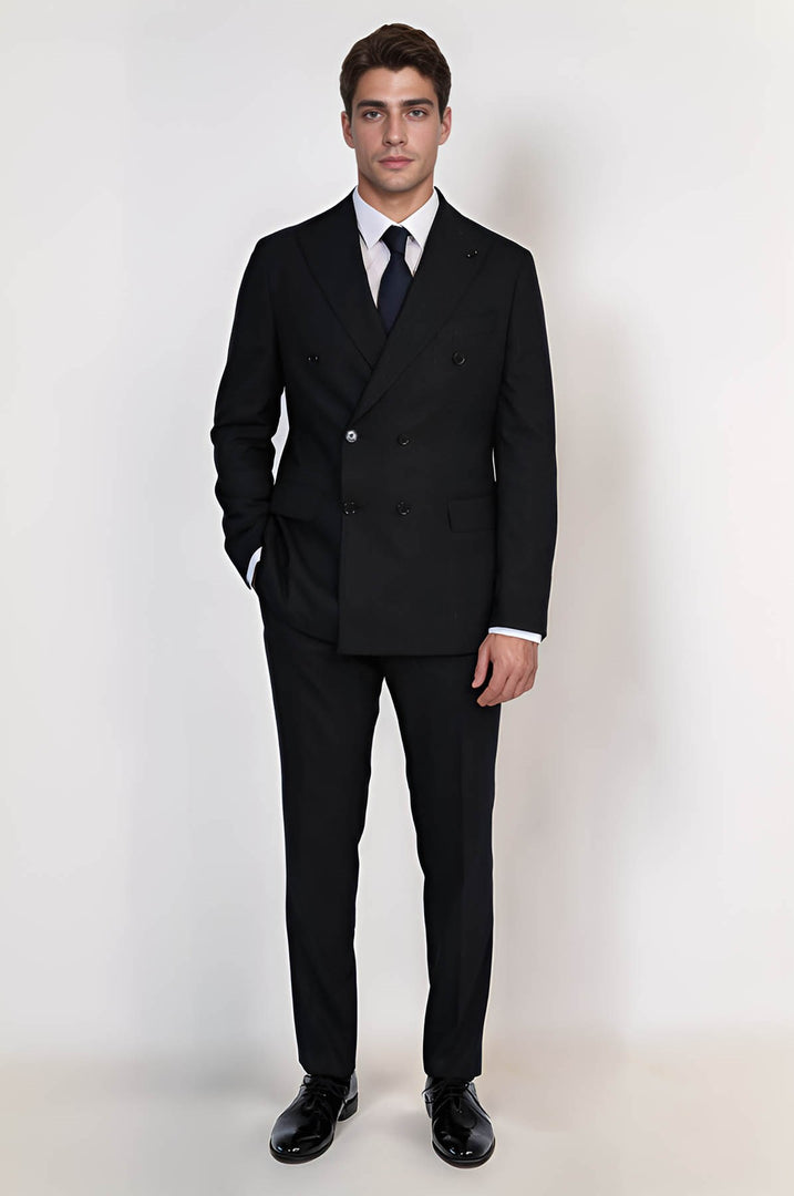 VELVARDE ÇİZGİLİ KRUVAZE TAKIM ELBİSE LACİVERT