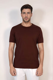 VELVARDE DÜZ BİSİKLET YAKA TSHIRT BORDO  (1881)