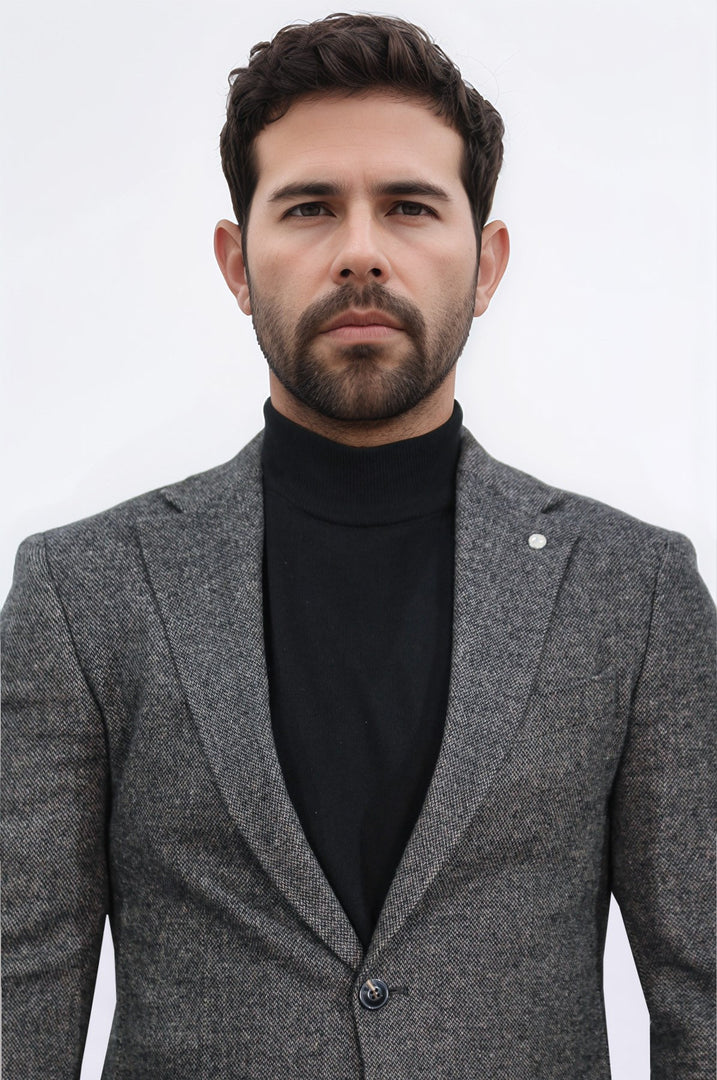 slim fit mono yaka astarsız koyu kahverengi tek ceket