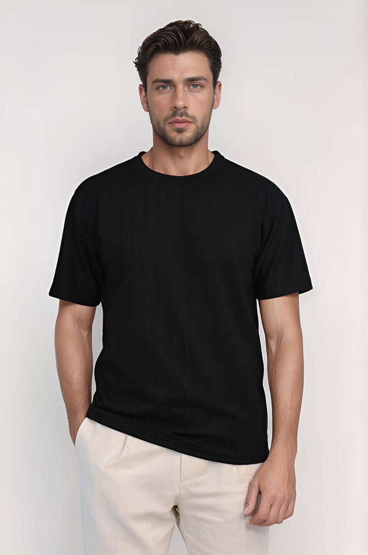 VELVARDE BİSİKLET YAKA ÇİZGİLİ TSHIRT SİYAH (1818)