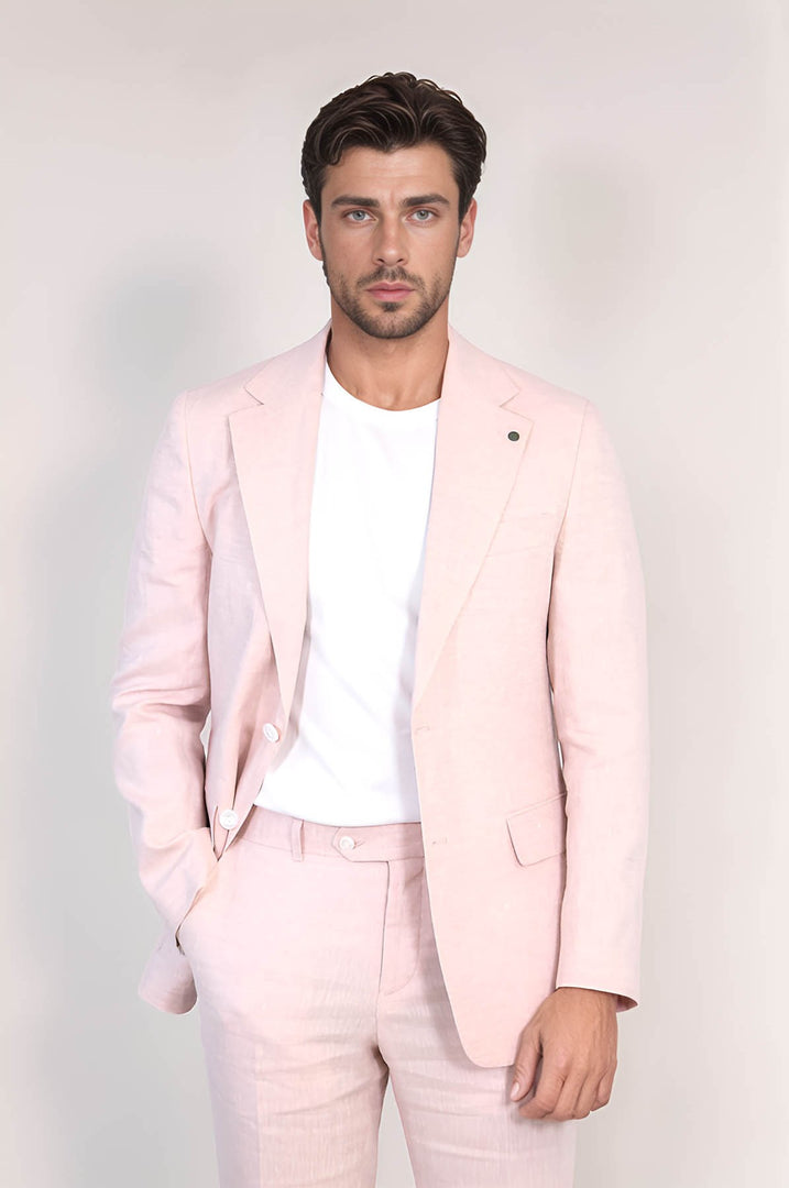 VELVARDE KETENMONO YAKA-ÇİFT YIRTMAÇ TAKIM A.PEMBE