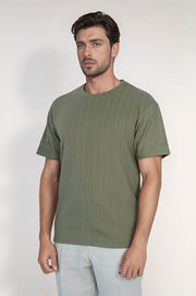 VELVARDE BİSİKLET YAKA ÇİZGİLİ TSHİRT YEŞİL (1818)