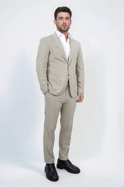 Comfort fit bi-strech hafif dokulu bej astarsız tek ceket