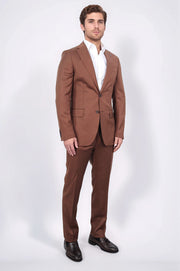 Slim fit mono yaka kiremit yünlü takım elbise 