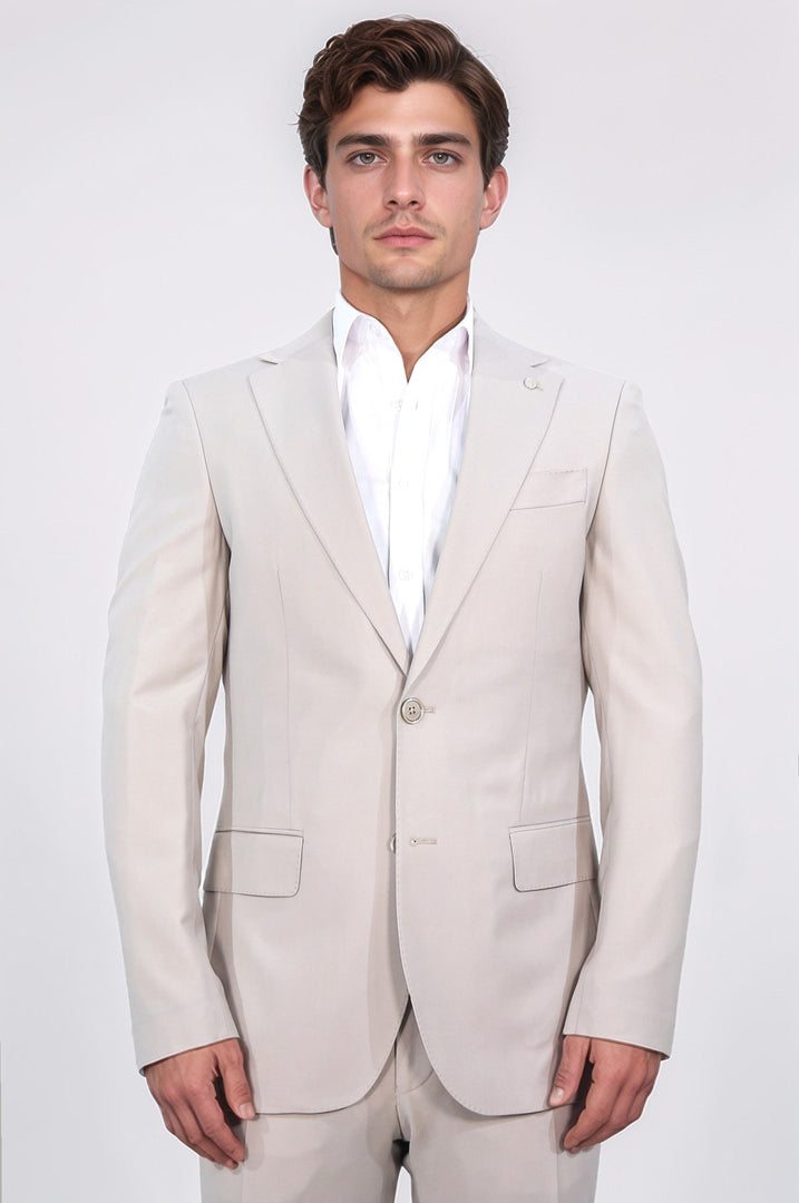 Slim fit mono yaka bej  takım elbise 
