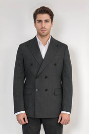 VELVARDE ÇİZGİLİ KRUVAZE TAKIM ELBİSE GRİ