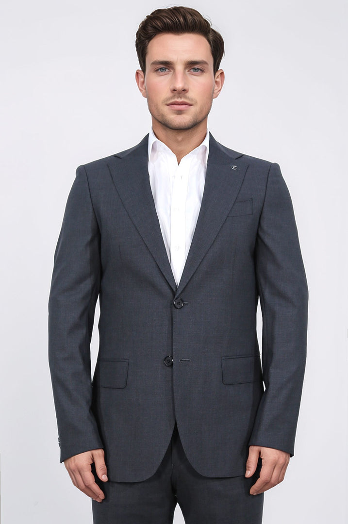 Slim fit mono yaka antrasit takım elbise 