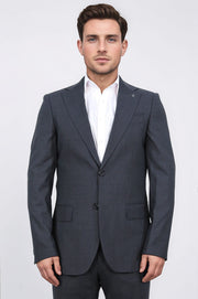 Slim fit mono yaka antrasit takım elbise 