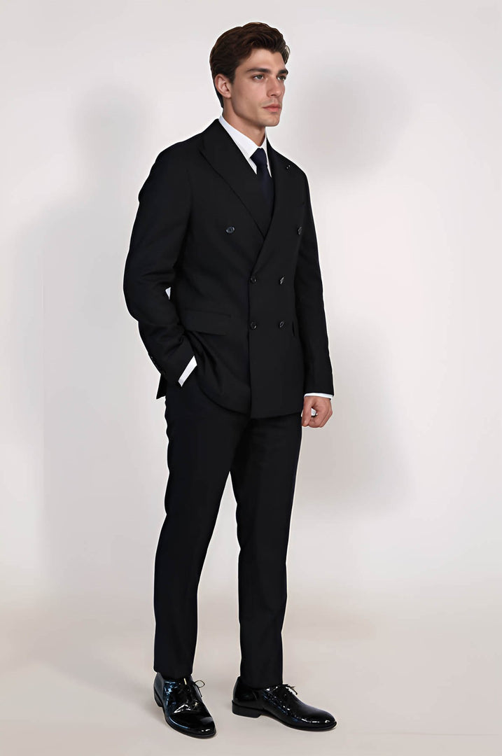 VELVARDE ÇİZGİLİ KRUVAZE TAKIM ELBİSE LACİVERT