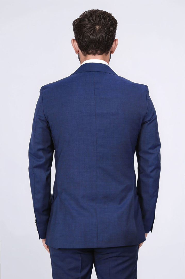 Slim fit mono yaka mavi takım elbise 