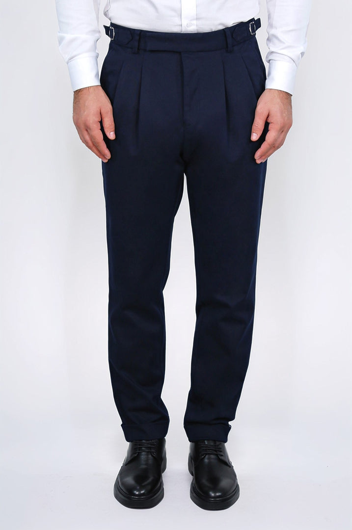 toka detaylı duble paça lacivert tek pantolon 