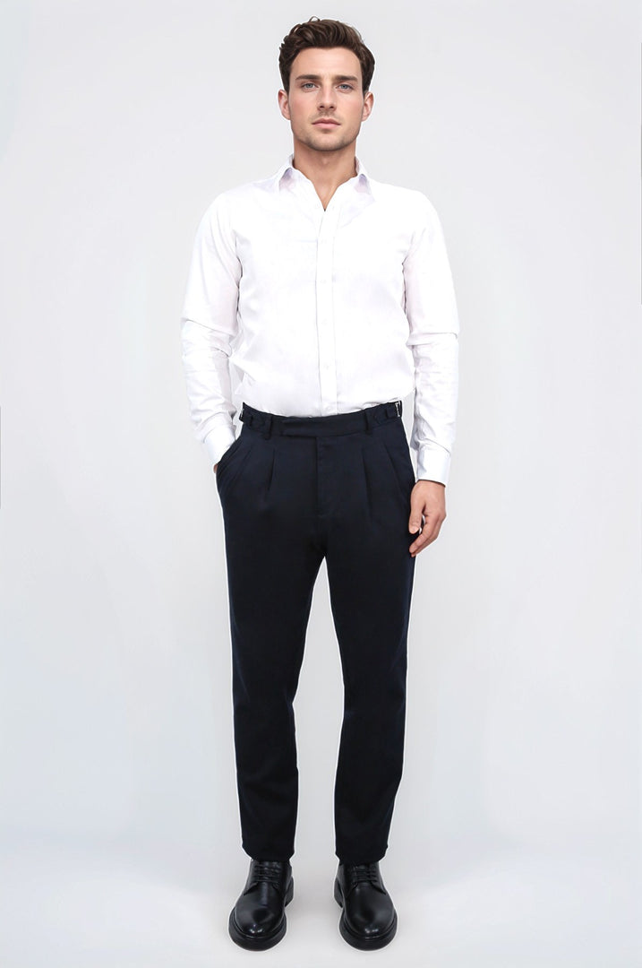 toka detaylı siyah duble paça pantolon 