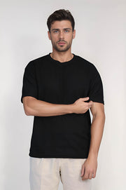 VELVARDE DÜZ BİSİKLET YAKA TSHIRT SİYAH (1881)