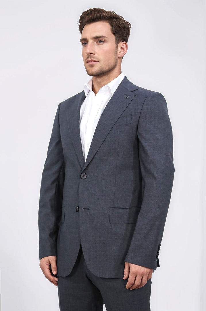 Slim fit mono yaka antrasit takım elbise 