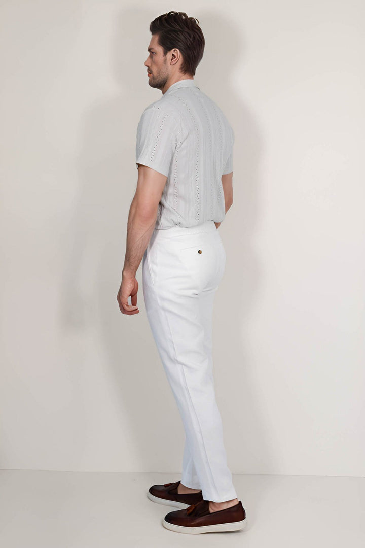 VELVARDE KETEN JOGGER+İPLİ LASTLİKLİ PANT. BEYAZ