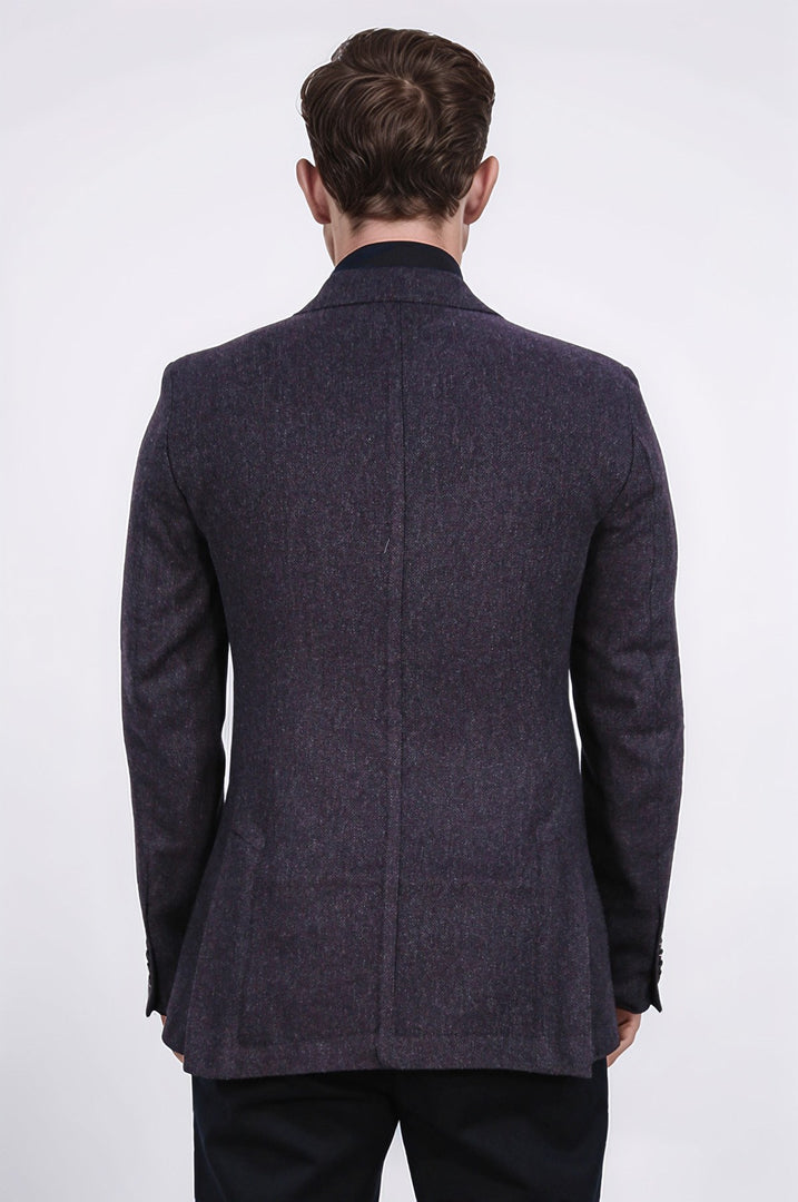 Slim fit mono yaka mor astarsız yünlü tek ceket 