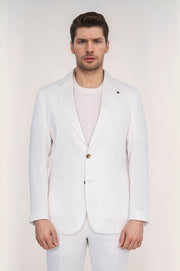 VELVARDE KETEN/MONO YAKA-ÇİFT YIRTMAÇ TAKIM  BEYAZ