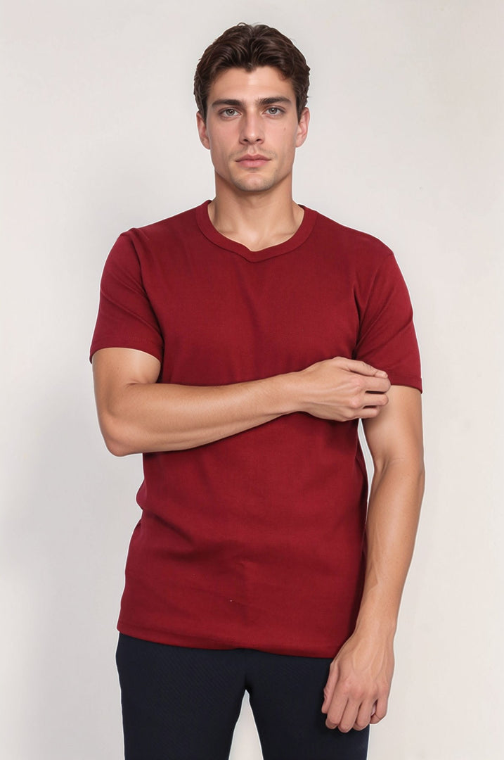 VELVARDE DÜZ BİSİKLET YAKA TSHIRT KİREMİT (1881)