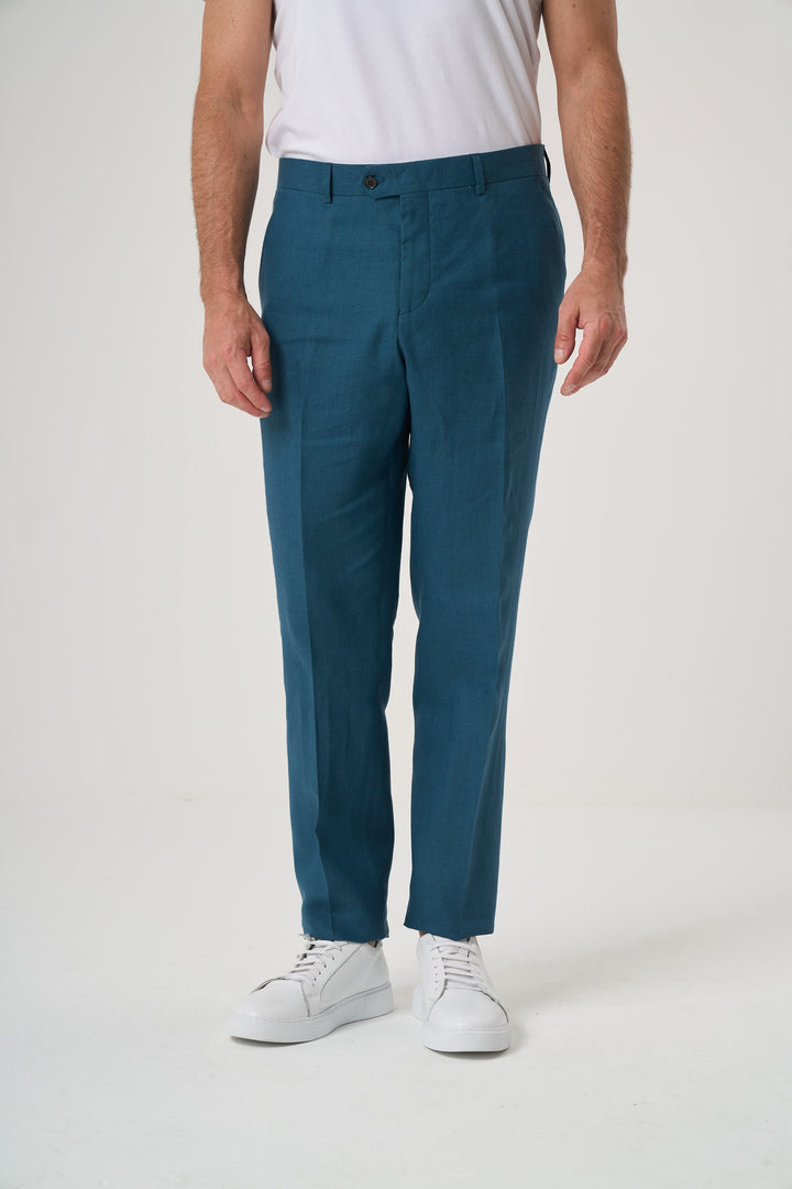 KETEN SLIM PANTOLON KOYU MAVİ