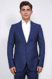 Slim fit mono yaka koyu mavi takım elbise 