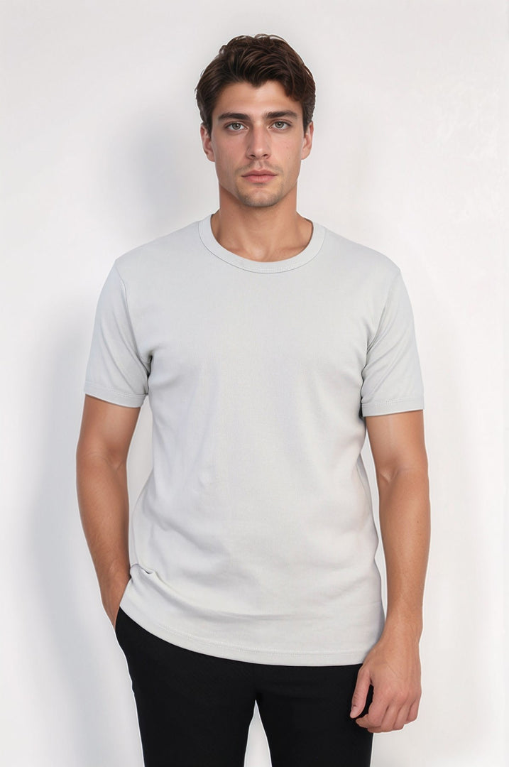 VELVARDE DÜZ BİSİKLET YAKA TSHIRT AÇIK YEŞİL(1881)