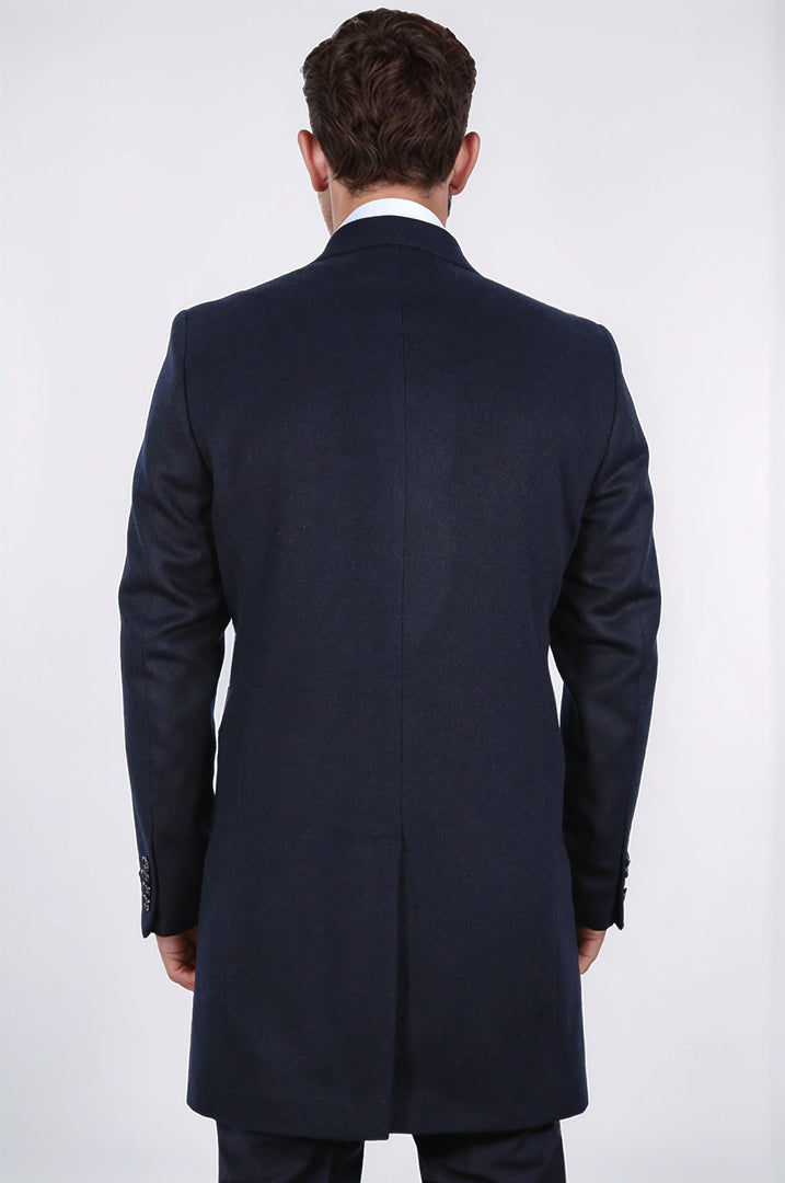 kruvaze sivri yaka yün ve kaşmir karışımlı lacivert kaban