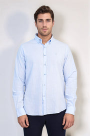 VELVARDE DÜZ KETEN GÖMLEK  MAVİ