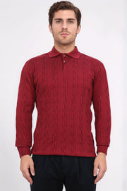 saç örgü bordo triko kazak 