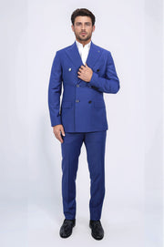 slim fit sivri yaka kruvaze petrol mavi takım elbise 