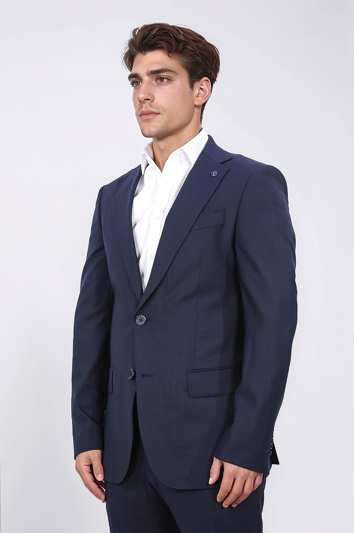 Slim fit mono yaka lacivert takım elbise 