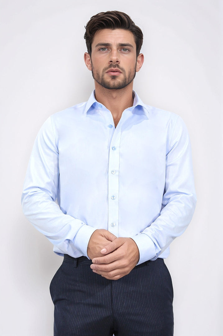 slim fit non-ıron mavi gömlek 