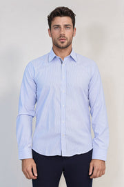 VELVARDE PAMUKLU ÇİZGİLİ GÖMLEK MAVİ