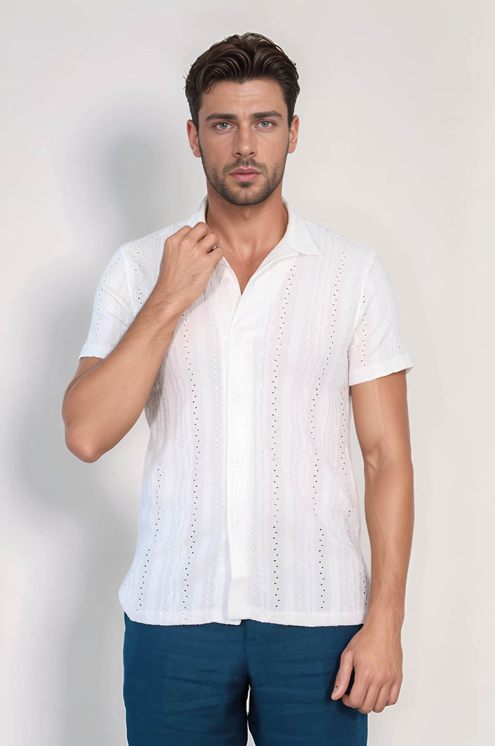 VELVARDE DELİKLİ DÜĞMELİ TSHIRT BEYAZ