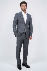 Slim fit mono yaka gri yünlü takım elbise 