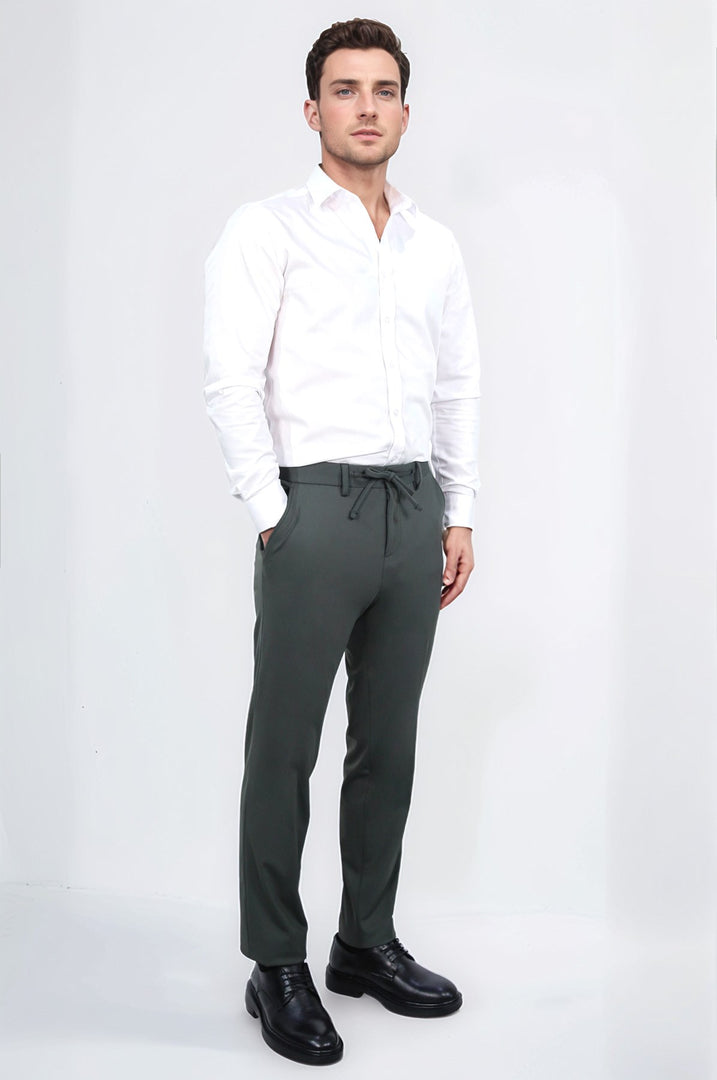 hafif dokulu kendinden kemerli bej jogger tek pantolon 