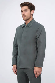comfort fit bi-strech hafif dokulu yeşil astarsız gömlek ceket