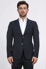 Comfort fit bi-strech hafif dokulu siyah astarsız tek ceket 
