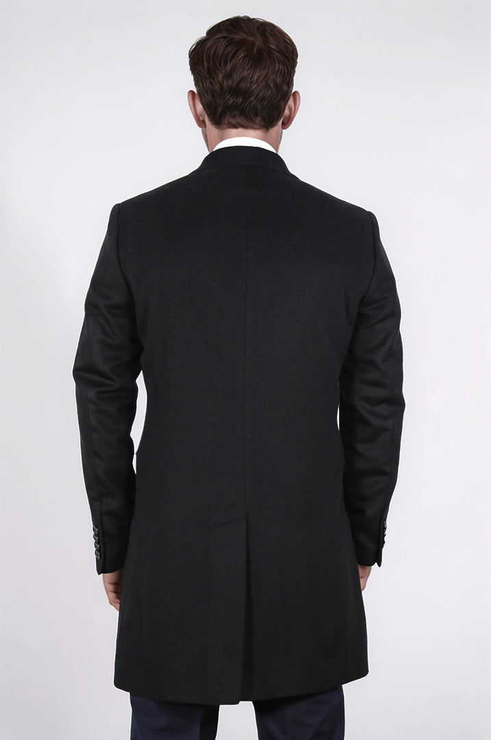 kruvaze sivri yaka yün ve kaşmir karışımlı siyah kaban 