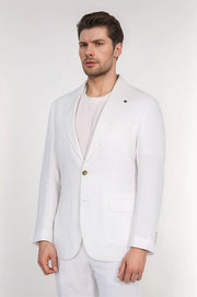 VELVARDE KETEN/MONO YAKA-ÇİFT YIRTMAÇ TAKIM  BEYAZ