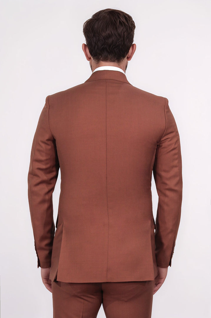 slim fit kruvaze sivri yaka kiremit takım elbise 