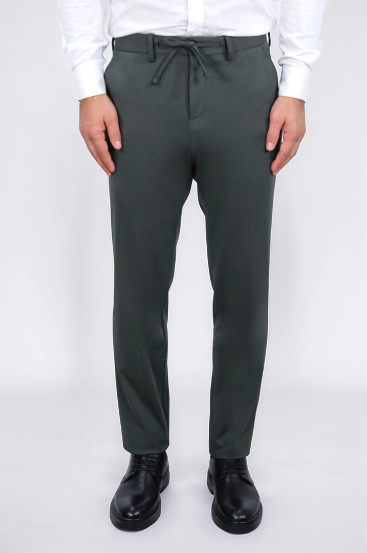 hafif dokulu kendinden kemerli bej jogger tek pantolon 