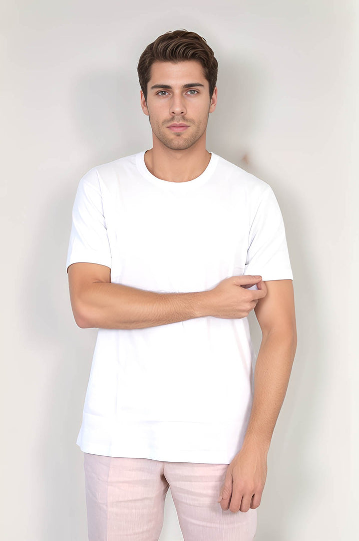 VELVARDE DÜZ BİSİKLET YAKA TSHIRT BEYAZ (1881)