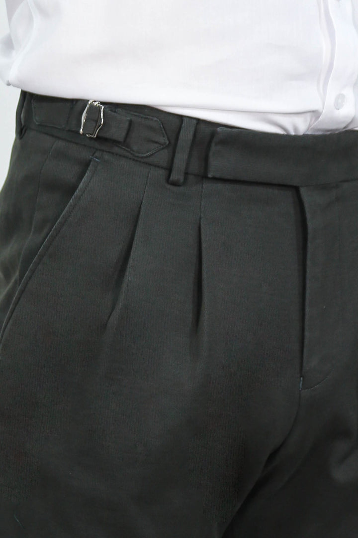 toka detaylı duble paça yeşil tek pantolon 